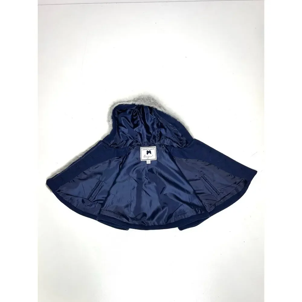 Janie & Jack Faux Fur Trimmed Hooded Navy Cape 6-12 month